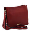 Angled And Shoulder Strap View Of The Red Handbag For Women
