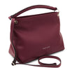 Angled And Shoulder Strap View Of The Bordeaux Handbag For Ladies