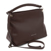 Angled And Shoulder Strap View Of The Chocolate Handbag For Ladies