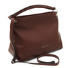 Angled And Shoulder Strap View Of The Coffee Handbag For Ladies