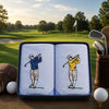 Handkerchief Men's Gift Tin Golf featuring embroidered golf players in blue and yellow, perfect for the golf enthusiast.