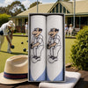 Handkerchief Bowls Cartoon Design featuring cartoon character embroidery, displayed in a box with a bowling green in the background.