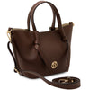 Angled And Shoulder Strap View Of The Coffee Italian Handbag
