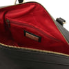 Internal Zip Pocket View Of The Black Italian Leather Bowler Bag That Makes Up The Black Italian Leather Bag and Wallet Set