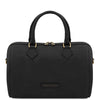 Front View Of The Black Italian Leather Bowler Bag That Makes Up The Black Italian Leather Bag and Wallet Set