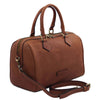 Angled And Shoulder Strap View Of The Brown Italian Leather Bowler Bag That Makes Up The Brown Italian Leather Bag and Wallet Set