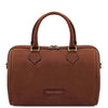 Front View Of The Brown Italian Leather Bowler Bag That Makes Up The Brown Italian Leather Bag and Wallet Set