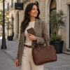 Woman In The Street  With The Dark Brown Italian Leather Bag and Wallet Set