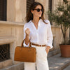 Woman Holding The Natural Italian Leather Bowler Bag