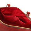 Internal Pocket View Of The Red Italian Leather Bowler Bag