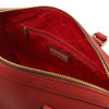 Internal Zip Pocket View Of The Red Italian Leather Bowler Bag