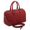 Italian Leather Bowler Bag in red, featuring a spacious compartment and elegant design, perfect for stylish everyday use.