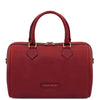 Front View Of The Red Italian Leather Bowler Bag