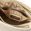 Internal Pocket View Of The Beige Italian Leather Crossbody Bag