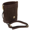 Angled And Shoulder Strap View Of The Chocolate Italian Leather Crossbody Bag