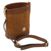 Angled And Shoulder Strap View Of The Cognac Italian Leather Crossbody Bag