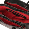 Overhead Internal Zip Pocket View Of The Black Italian Leather Handbag