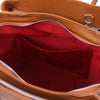 Internal Pocket View Of The Cognac Italian Leather Handbag