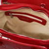 Internal Zip Pocket View Of The Lipstick Red Italian Leather Handbag
