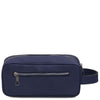 Rear View Of The Dark Blue Italian Leather Toiletry Bag