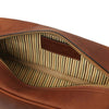 Internal Compartment View Of The Brown Italian Leather Toiletry Bag