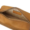Internal Compartment View Of The Natural Italian Leather Toiletry Bag