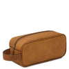 Angled View Of The Natural Italian Leather Toiletry Bag