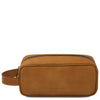 Front View Of The Natural Italian Leather Toiletry Bag
