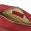 Internal Compartment View Of The Red Italian Leather Toiletry Bag