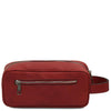 Rear View Of The Red Italian Leather Toiletry Bag