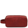 Front View Of The Red Italian Leather Toiletry Bag
