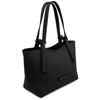 Angled View Of The Black Italian Leather Tote Bag