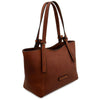 Angled View Of The Brown Italian Leather Tote Bag