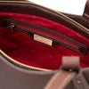 Internal Zip Pocket View Of The Dark Brown Italian Leather Tote Bag