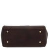 Unerneath View Of The Dark Brown Italian Leather Tote Bag