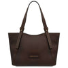 Front View Of The Dark Brown Italian Leather Tote Bag