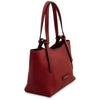 Angled View Of The Red Italian Leather Tote Bag