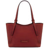 Front View Of The Red Italian Leather Tote Bag