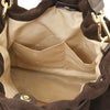 Internal Pocket View Of The Chocolate Italian Suede Drawstring Shoulder Bag