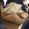 Internal Pocket View Of The Dark Blue Italian Suede Drawstring Shoulder Bag