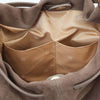 Internal Pocket View Of The Dark Taupe Italian Suede Drawstring Shoulder Bag