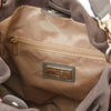 Internal Zip Pocket View Of The Dark Taupe Italian Suede Drawstring Shoulder Bag