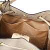 Internal Pocket View Of The Beige Italian Suede Leather Bucket Bag