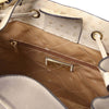 Internal Zip Pocket View Of The Beige Italian Suede Leather Bucket Bag