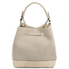 Rear View Of The Beige Italian Suede Leather Bucket Bag