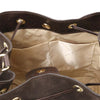 Internal Pocket  View Of The Chocolate Italian Suede Leather Bucket Bag