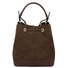 Rear  View Of The Chocolate Italian Suede Leather Bucket Bag