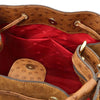 Internal Pocket View Of The Cognac Italian Suede Leather Bucket Bag