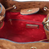 Internal Zip Pocket View Of The Cognac Italian Suede Leather Bucket Bag