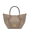 Front View Of The Light Taupe Italian Handbag